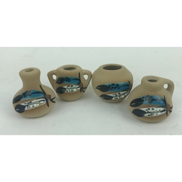 Mini 1.5" Clay Pottery Vases Jugs Lot 4 Native American Southwestern Doll House - Picture 2 of 11